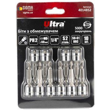 Біти з обмежувачем PH2&times;50мм &frac14;" 10шт S2 (блістер) ULTRA (4014852) SG-4014852 фото