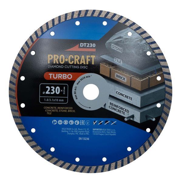 Алмазний диск Procraft DT230 230мм 22,23мм 3.1 мм PC-DT2300 фото