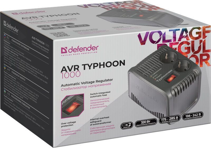 Стабілізатор напруги Defender AVR Typhoon 1000 320 Вт, 2 розетки 99033 фото