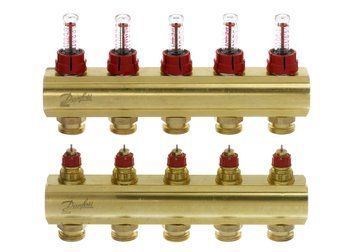 Коллектор теплого пола Danfoss FHF-5F c ротаметрами (088U0525) 088U0525 фото