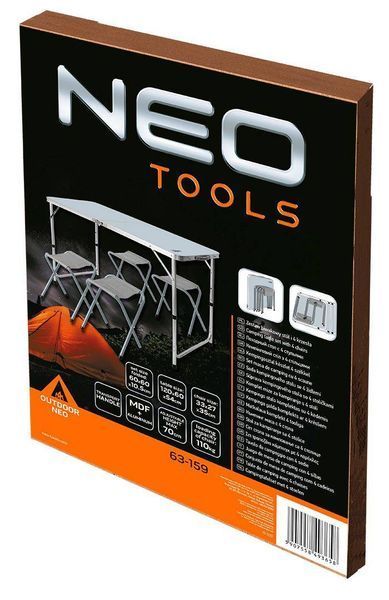 Набір стіл та стільці розкладні Neo Tools, стіл 120х60х54 (63-159) 63-159 фото