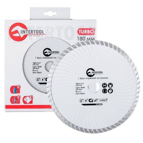 Диск отрезной по камню TURBO алмазный, 180мм, 16-18% INTERTOOL CT-2004 CT-2004 фото