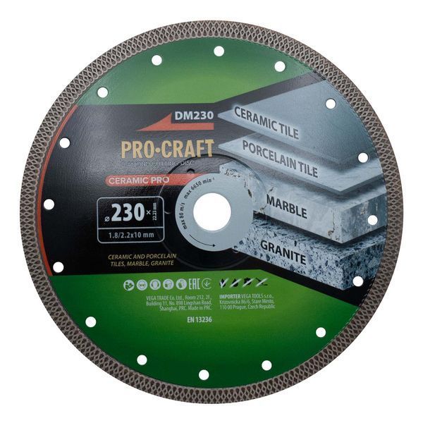 Алмазний диск Procraft DM230 230мм 22,23мм 2.2 мм PC-DM2300 фото