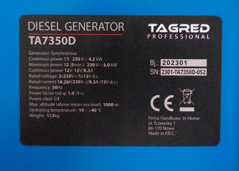 Дизельний генератор TAGRED TA7350D TA7350D фото