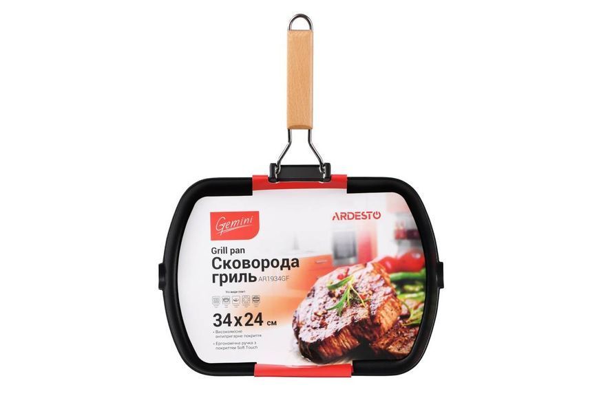 Сковорода гриль Ardesto Gemini Baceno, 34*24 см, чорний, алюміній (AR1934GF) AR1934GF фото