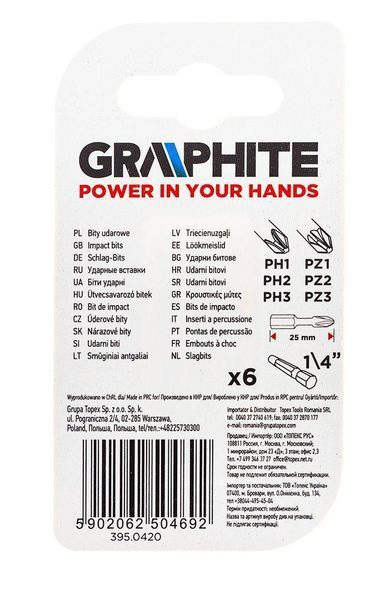 Биты ударные GRAPHITE PH1/2/3, PZ1/2/3 x 25 мм, 6 шт. 56H540 фото