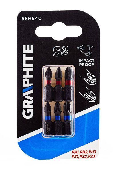 Биты ударные GRAPHITE PH1/2/3, PZ1/2/3 x 25 мм, 6 шт. 56H540 фото