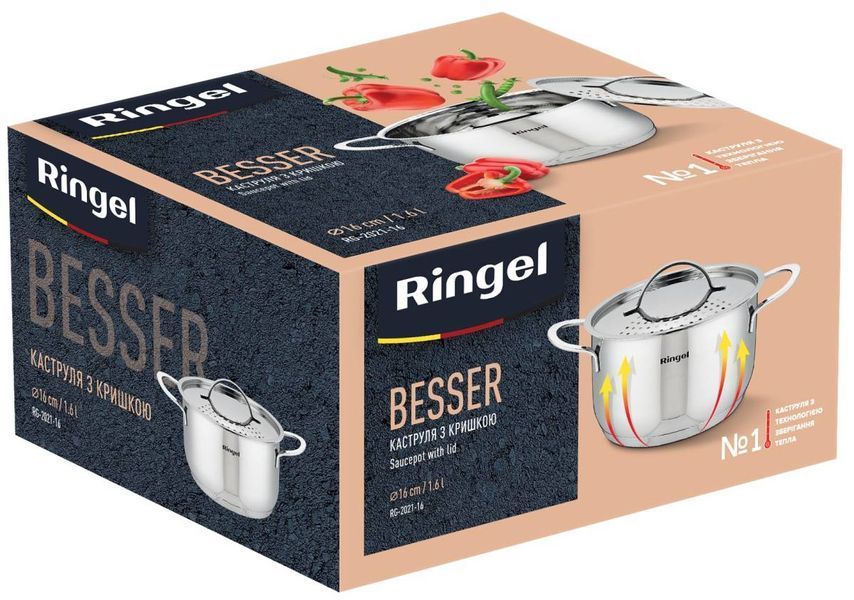 Кастрюля RINGEL Besser 16 см (1.6л) с крышкой нерж (RG-2021-16) RG-2021-16 фото