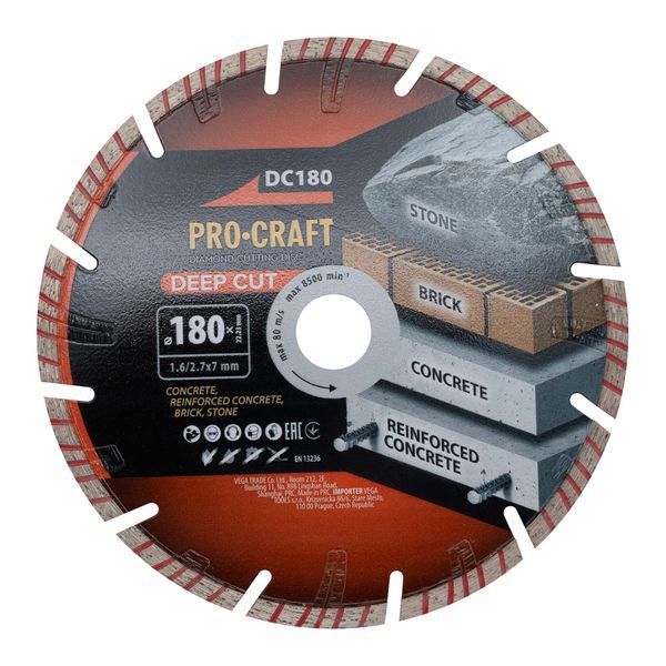 Алмазний диск Procraft DC180 180мм 22,23мм 2.7 мм PC-DC1800 фото