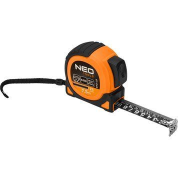 Рулетка Neo Tools Super Black, 7.5мx25мм, з фіксатором змотування, магніт 67-244 фото