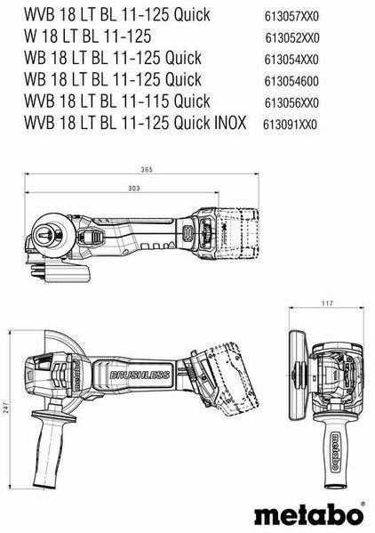Аккумуляторная бесщеточная угловая шлифмашина Metabo WVB 18 LT BL 11-125 Quick 18V (613057850) 613057850 фото