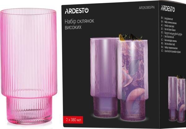 Набір склянок високих Ardesto, 380мл, 2шт, рожевий (AR2638SPN) AR2638SPN фото