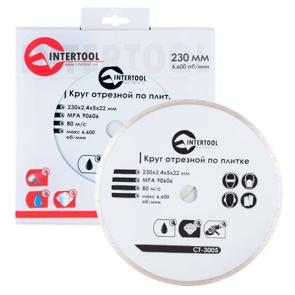 Диск алмазный отрезной по плитке, со сплошной кромкой, 230 мм, 16-18% INTERTOOL CT-3005 CT-3005 фото