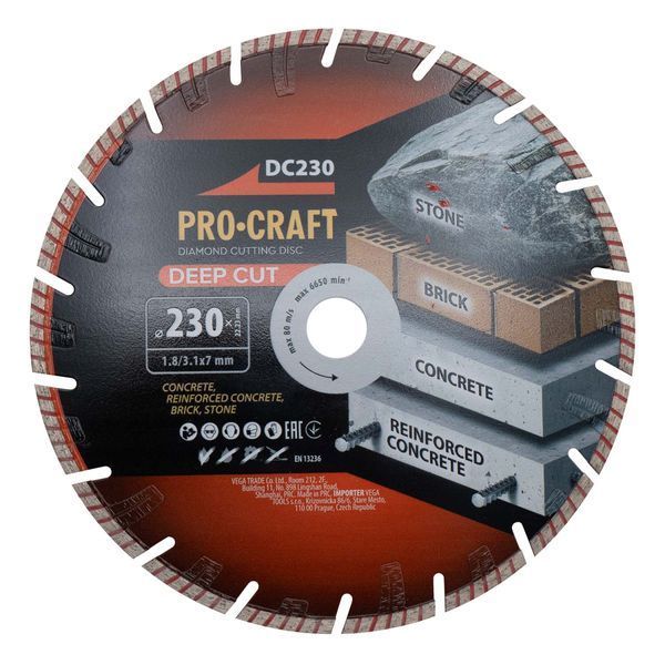 Алмазний диск Procraft DC230 230мм 22,23мм 3.1 мм PC-DC2300 фото