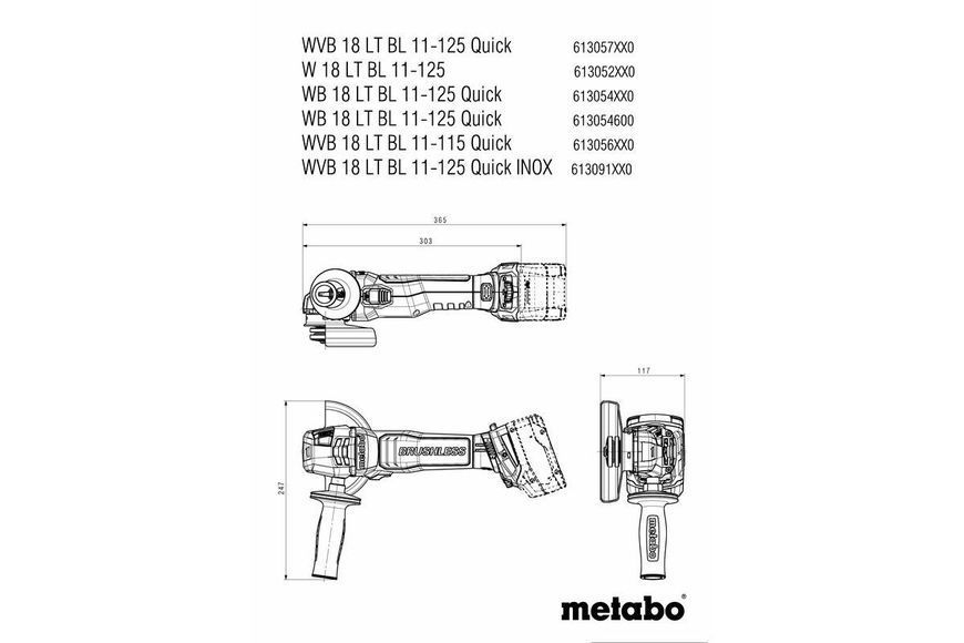 Аккумуляторная бесщеточная угловая шлифмашина Metabo WVB 18 LT BL 11-125 Quick 18V (613057850) 613057850 фото