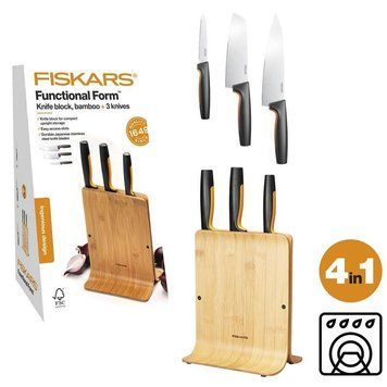 Набор ножей Fiskars FF с бамбуковой подставкой, 3 шт (1057553) 1057553 фото