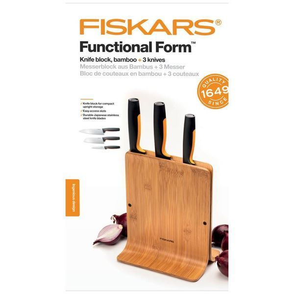 Набір ножів Fiskars FF з бамбуковою підставкою, 3 шт (1057553) 1057553 фото