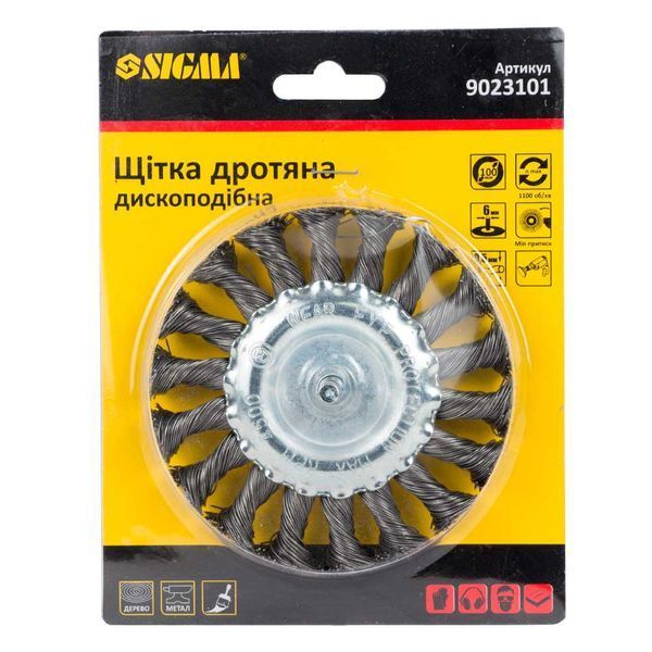 Щітка дротяна дископодібна &Oslash;100мм хвостовик &Oslash;6мм (сталева кручена) SIGMA (9023101) SG-9023101 фото