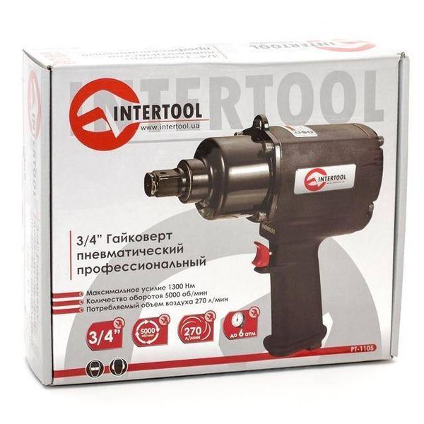 Гайковерт пневматический, 3/4", 1300 Нм., профессиональный, 5000 об/мин. INTERTOOL PT-1105 PT-1105 фото