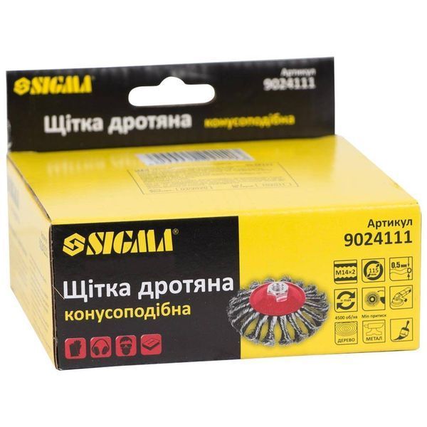 Щетка проволочная конусообразная &Oslash;115мм М14&times;2мм (стальная витая) SIGMA (9024111) SG-9024111 фото