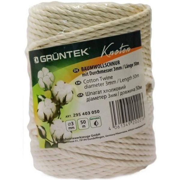 Шпагат хлопчатобумажный Gruntek 3 мм х 50 м (295403050) 295403050 фото