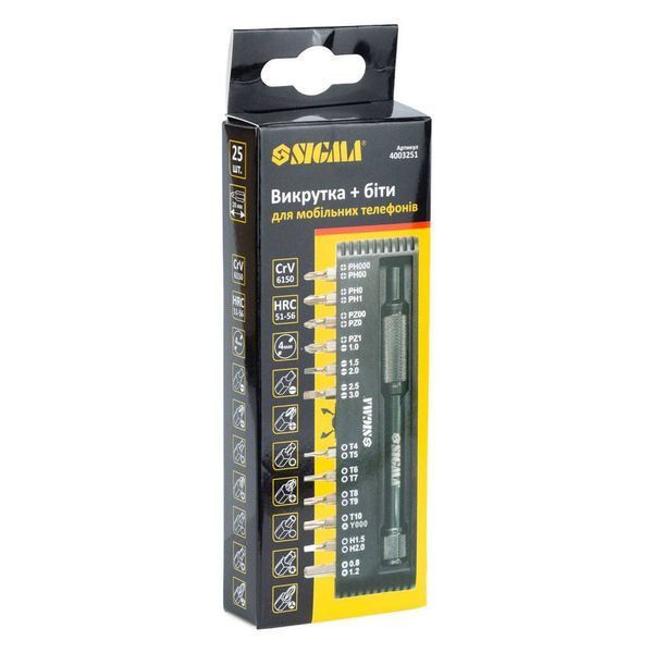 Викрутка + біти 1/4" 24шт CrV для мобільних телефонів (пласт кейс) SIGMA (4003251) SG-4003251 фото