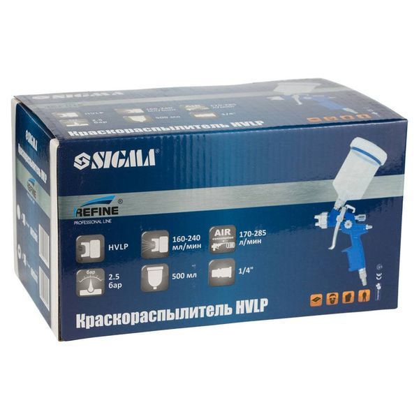 Краскораспылитель HVLP &Oslash;1.7мм 170-285л/мин 2.5бар в/б 500мл (пласт) REFINE (6812411) SG-6812411 фото