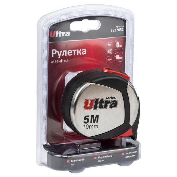 Рулетка магнітна, нейлонове покриття 5м&times;19мм ULTRA (3822052) SG-3822052 фото