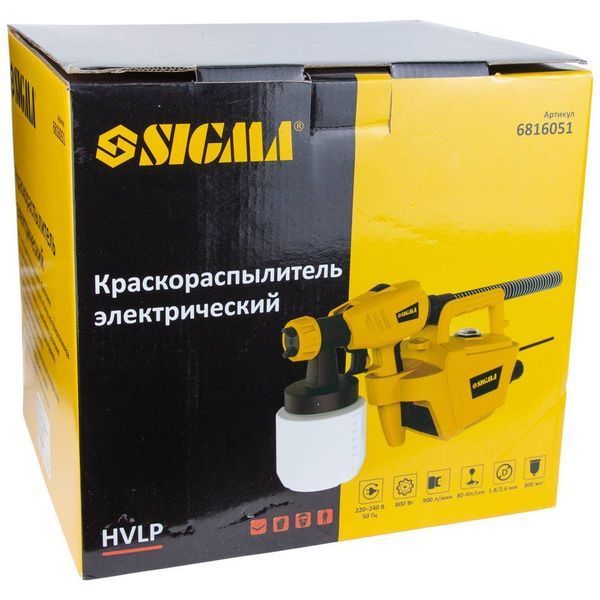 Краскораспылитель электрический HVLP 800Вт &Oslash;1.8/2.6мм 900мл/мин н/б 800мл SIGMA (6816051) SG-6816051 фото