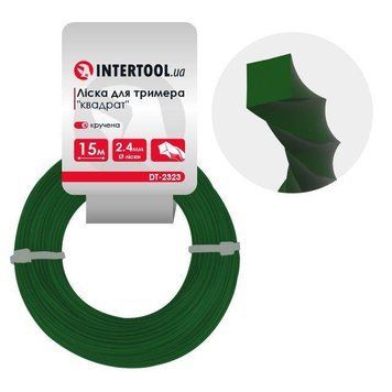 Лiска для тримера "квадрат" кручена, 2.4 мм x 15 м INTERTOOL DT-2323 DT-2323 фото