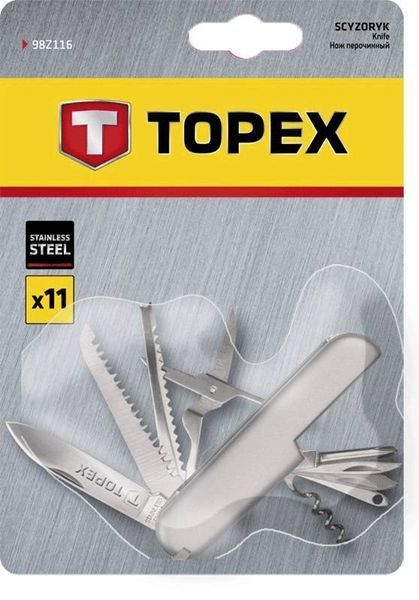 Topex 98Z116 Нiж перочинний, 11 функцiй, нержавiюча сталь 98Z116 фото