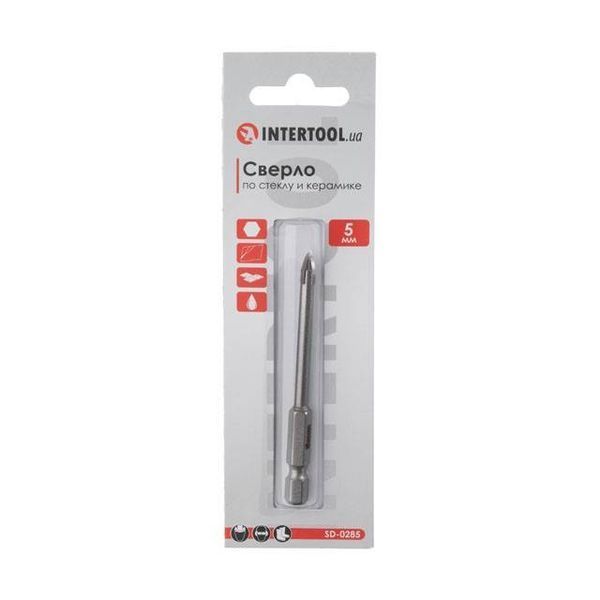 Сверло по стеклу и керамике 5 мм HEX 1/4'' (6.35 mm) INTERTOOL SD-0285 SD-0285 фото