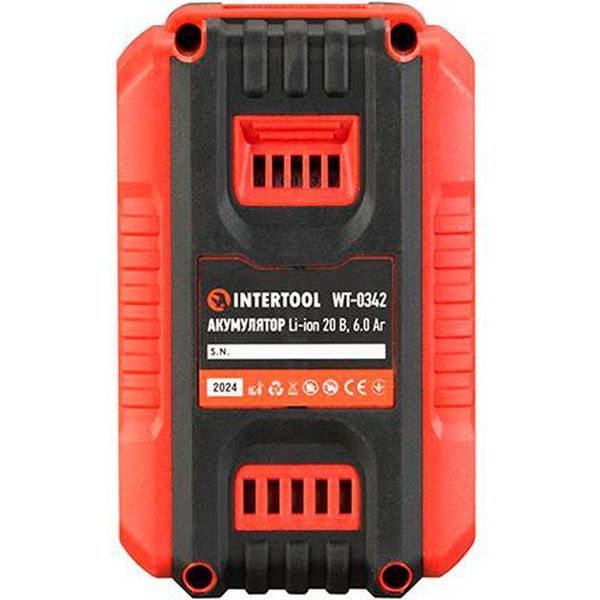 Аккумулятор 20 В, литий-ион, 6.0 Ач, индикатор уровня заряда INTERTOOL WT-0342 WT-0342 фото
