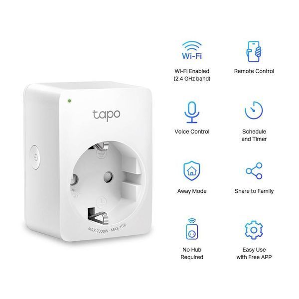 TP-Link Смарт-розетка Tapo P100 2 шт/пак N300 BT 10A TAPO-P100-2-PACK фото