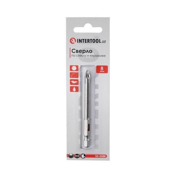 Свердло по склу та кераміці 8 мм HEX 1/4'' (6.35 mm) INTERTOOL SD-0288 SD-0288 фото