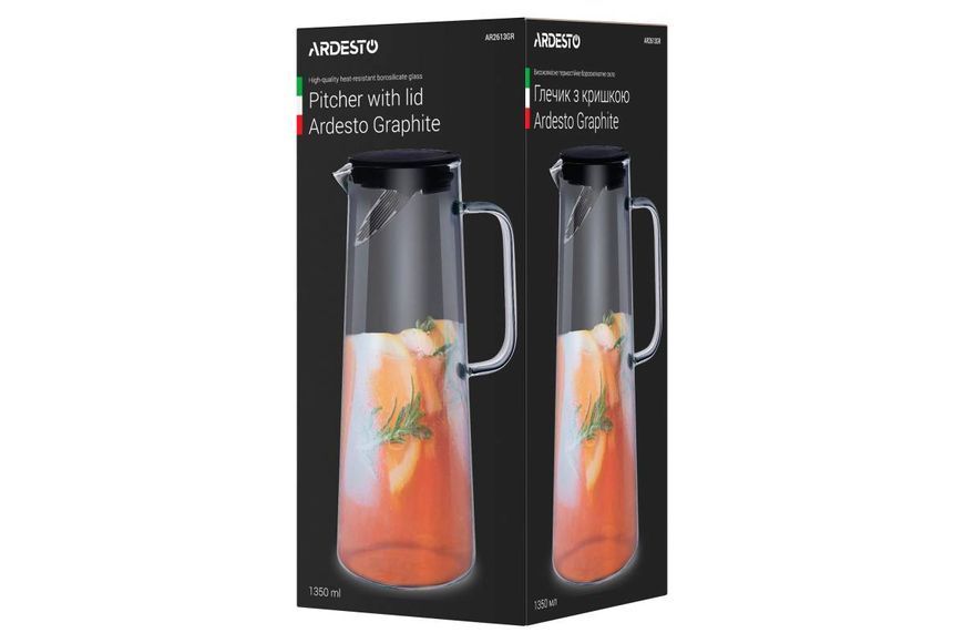 Глечик Ardesto Graphite з кришкою, 1350 мл (AR2613GR) AR2613GR фото