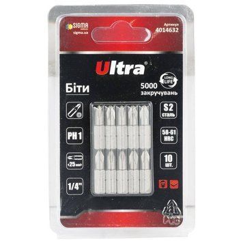 Біти PH1&times;25мм &frac14;" 10шт S2 (блістер) ULTRA (4014632) SG-4014632 фото