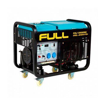 Генератор дизельний FULL FDL13500SE, 1-фазний 230V, 50Hz, 13.75kVA/11kW, бак 25 л, витрата 3,5 л/год, пуск: ручний/стартер, 910х578х668 мм, 190 кг FDL13500SE фото