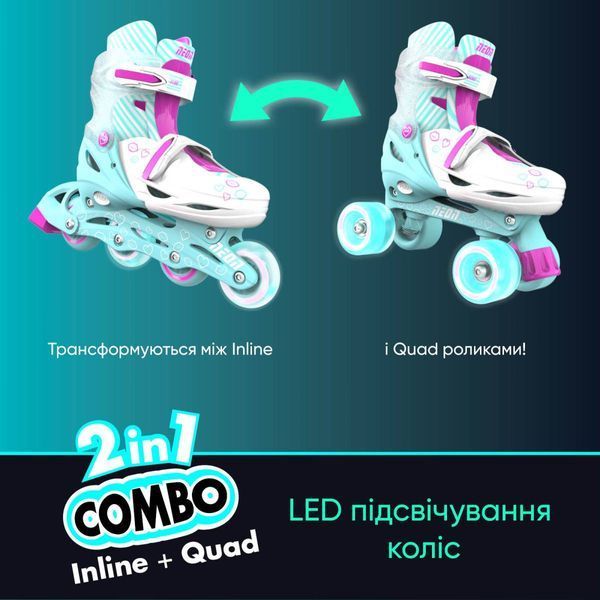 Роликові ковзани Neon Combo Skates Бірюзовий (Розмір 30-33) NT09T4 фото