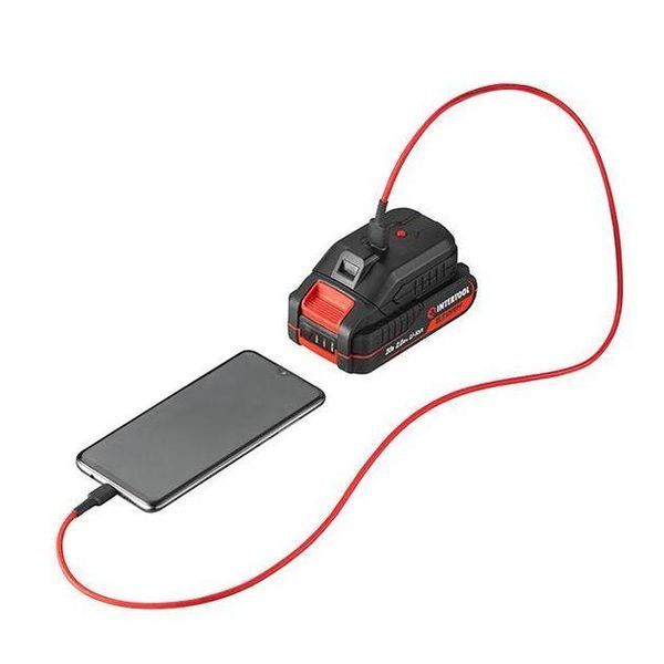 Адаптор для акумулятора Li-ion 20 В, USB 2A, LED ліхтар INTERTOOL WT-9300 WT-9300 фото