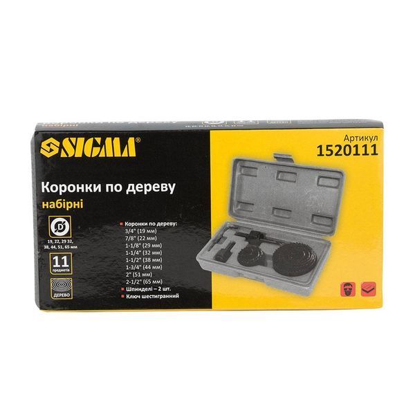 Коронки по дереву набірні &Oslash;19, 22, 29, 32, 38, 44, 51, 65 мм (кейс) SIGMA (1520111) SG-1520111 фото