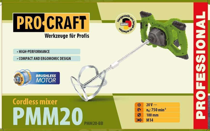 Акумуляторний будівельний міксер Procraft PMM20 (без акб та зп) PC-030255 фото
