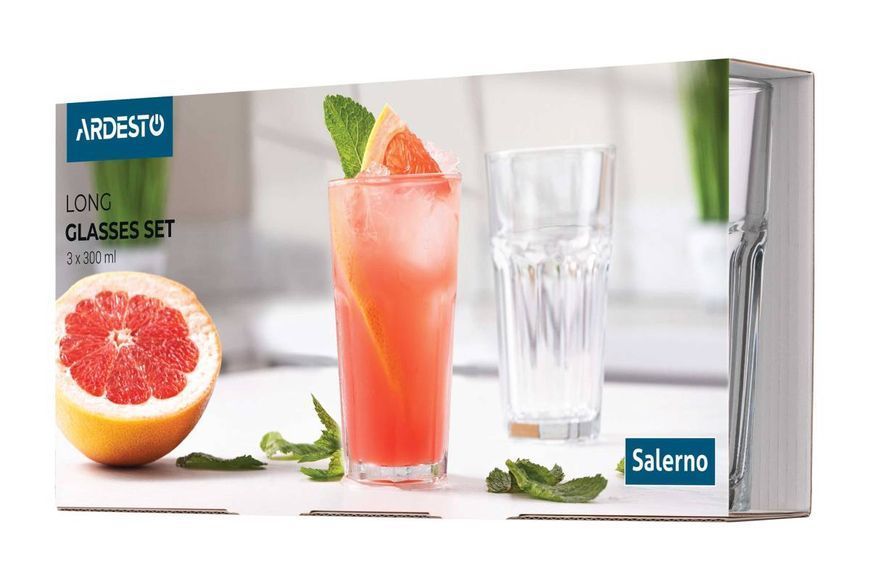 Набор высоких стаканов Ardesto Salerno 300 мл, 3 шт., стекло (AR2630LS) AR2630LS фото
