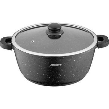 Кастрюля Ardesto Gemini Anzio, стеклянная крышка, 26 см, черная марма, алюминий (AR2426GE) AR2426GE фото