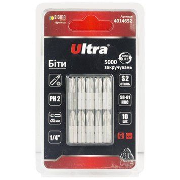 Біти PH2&times;25мм &frac14;" 10шт S2 (блістер) ULTRA (4014652) SG-4014652 фото