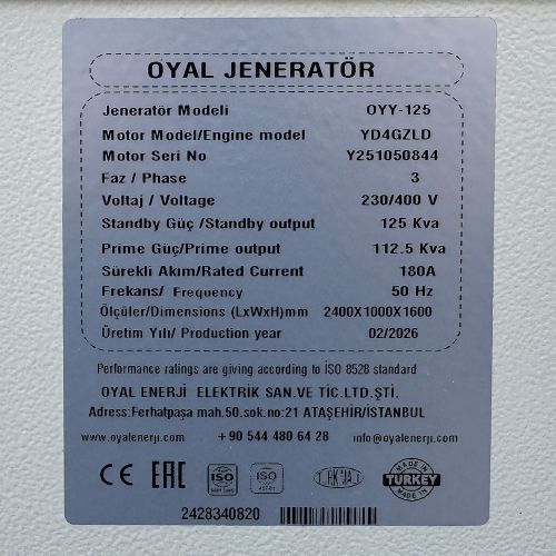 Дизельний генератор Oyal Enerji OYY-125 OYY-125 фото