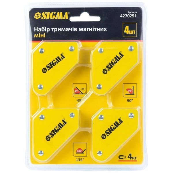 Набір тримачів магнітних міні 4кг 52&times;20&times;40&times;16&times;38мм (45,90,135&deg;) 4шт SIGMA (4270251) SG-4270251 фото