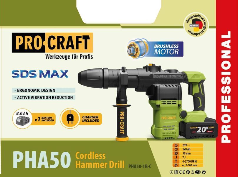 Акумуляторний перфоратор Procraft PHA50 Кейс PC-030050 PC-030050 фото