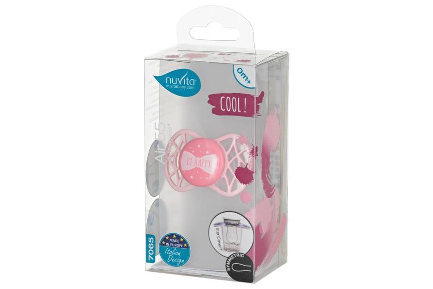 Пустушка симетрична Nuvita NV7065 Air55 Cool 0m +" BE HAPPY" кольору" рожевий кварц" (NV7065RQ) NV7065RQ фото