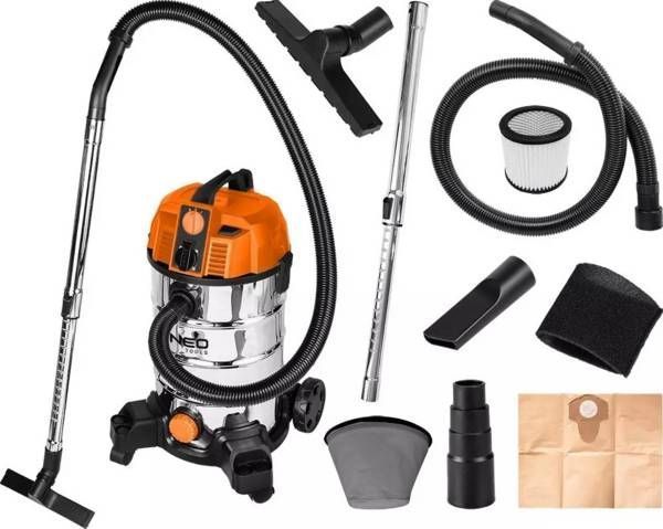 Пилосос професійний Neo Tools, 1600Вт, 18 кПа, контейнер 35л, HEPA, колеса, 7.5кг 04-739 фото